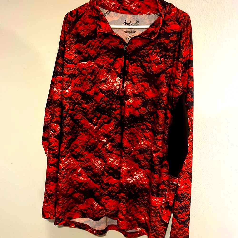 Anglur 2XL Red and black 1/4‎ zip Fishing shirt